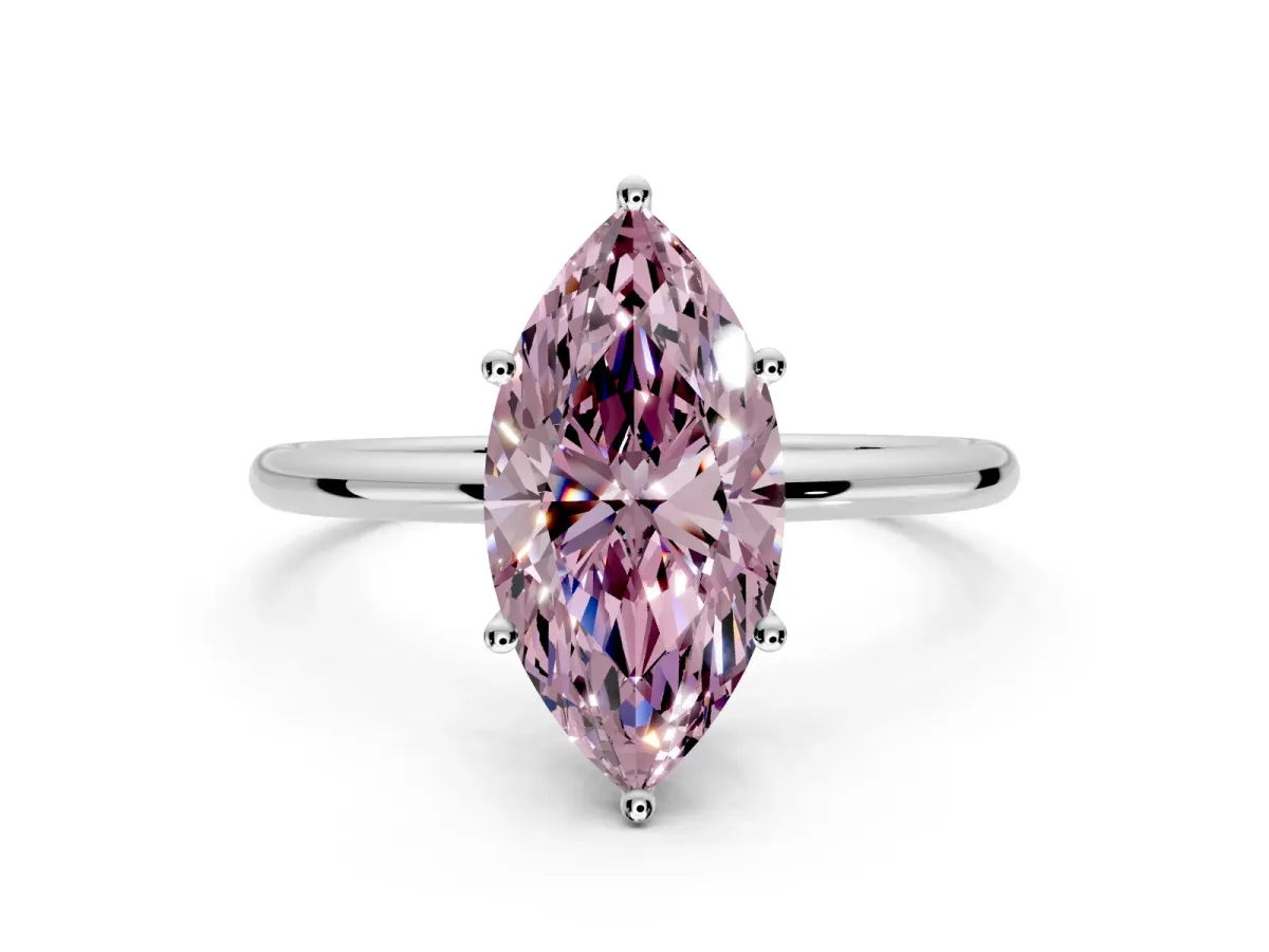 Solitaire Engagement Ring Setting for Fancy Pink Marquise Center with Straight Thin Band and Prong Head in Sterling Silver