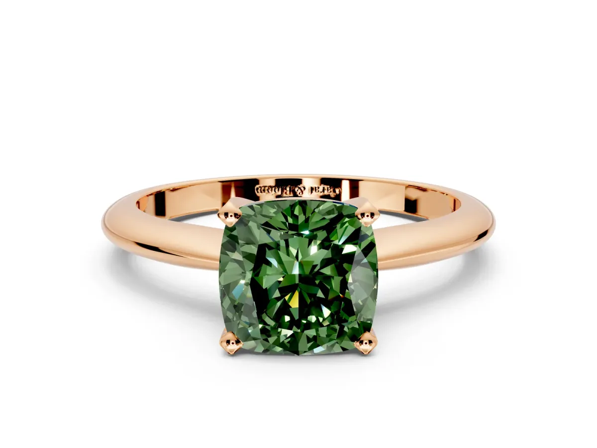 Solitaire Engagement Ring Setting for Fancy Green Cushion Cut Center with Knife Ridge Band and Claw Prong Head in Rose Gold