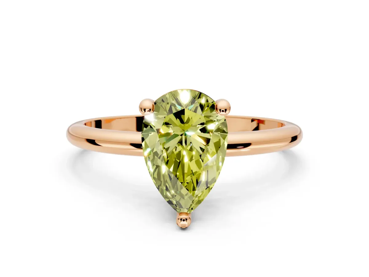 Minimalist Solitaire Engagement Ring Setting for Fancy Yellow Pear-Shaped Center with Thin Band and Prong Head in Rose Gold