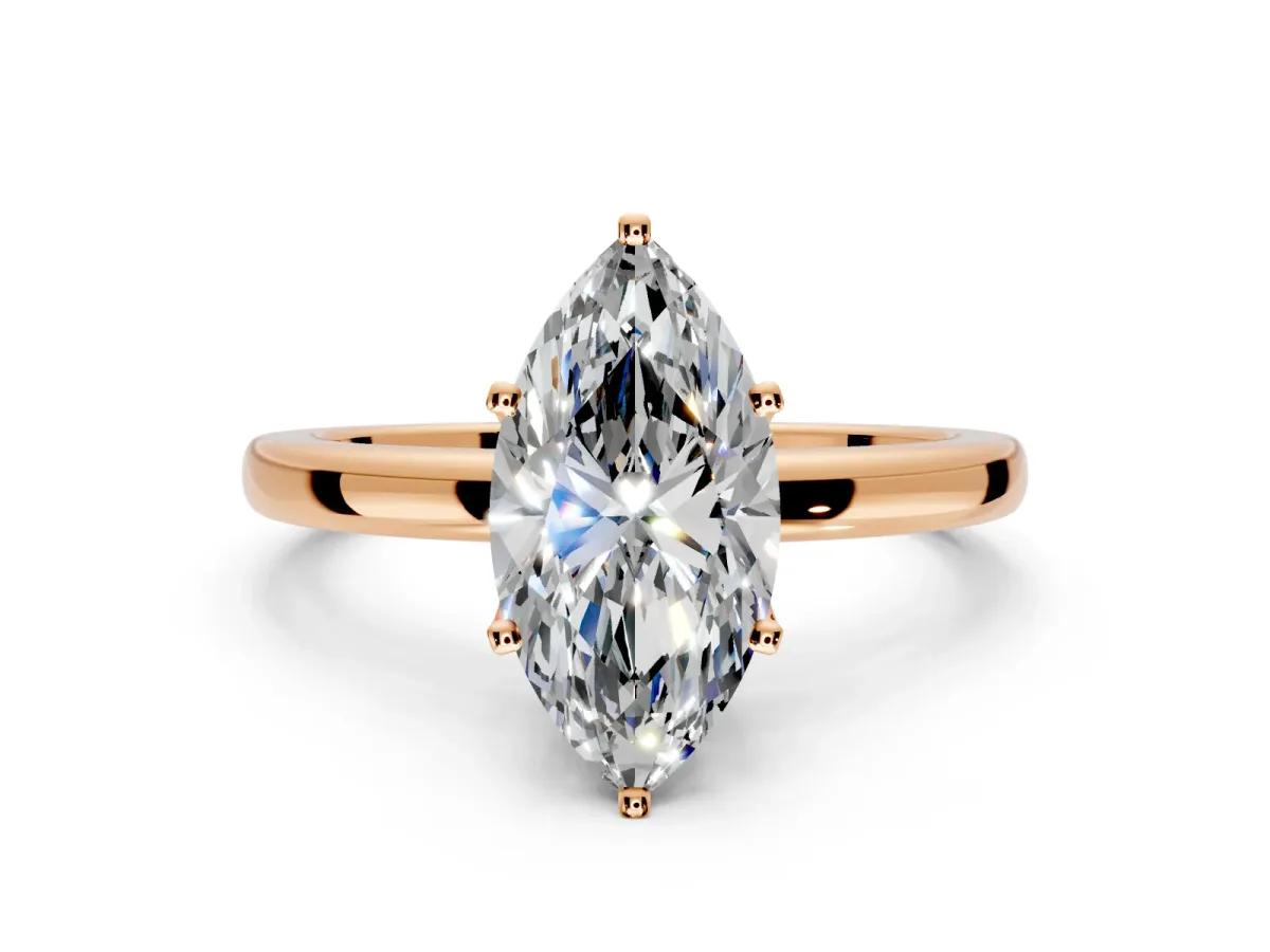 Solitaire Engagement Ring Setting for Marquise Center with Plain Band and Tulip Prong Head in Rose Gold