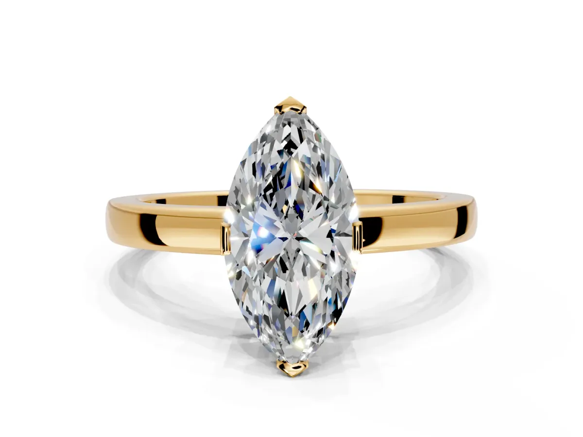 Solitaire Engagement Ring Setting for Marquise Center with Plain Band and Flat Tab Prong Head in Yellow Gold