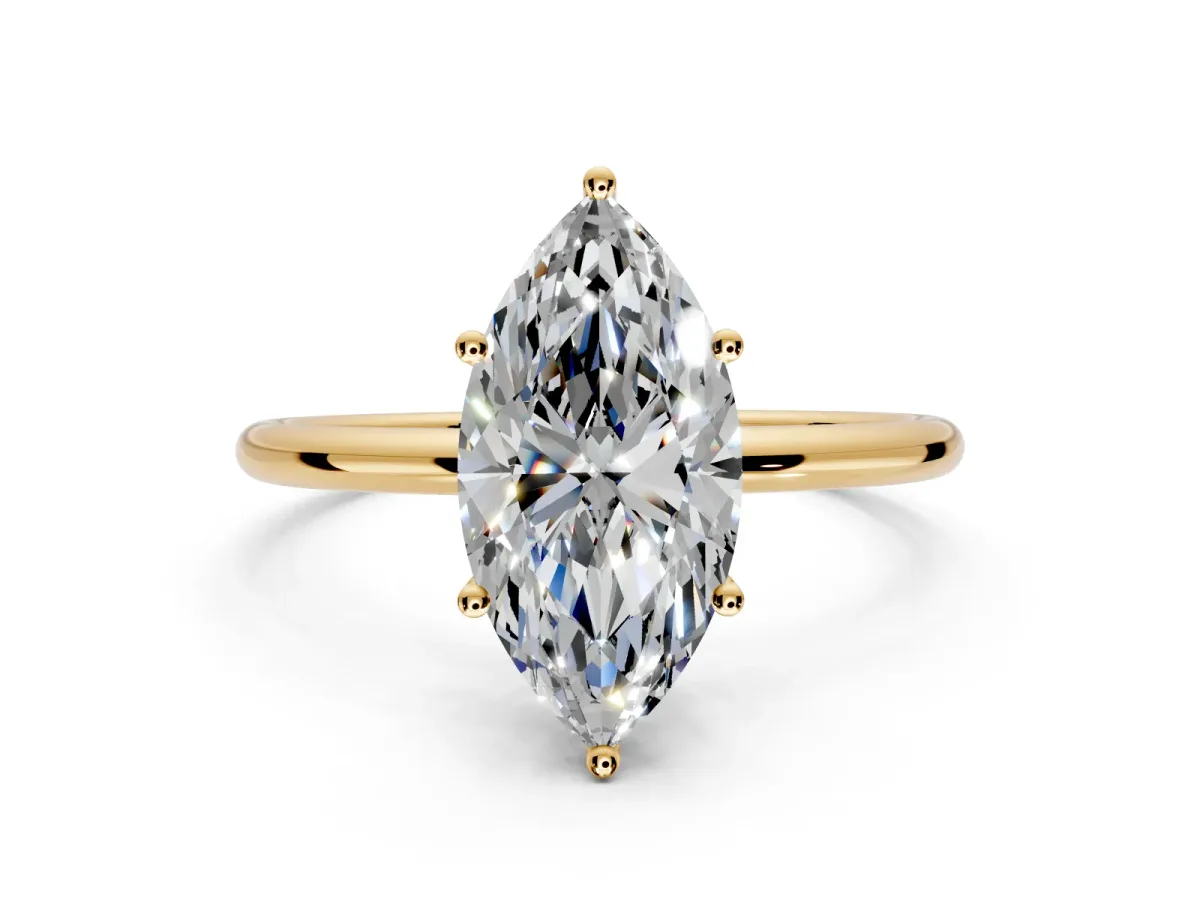Solitaire Engagement Ring Setting for Marquise Center with Straight Thin Band and Prong Head in Yellow Gold