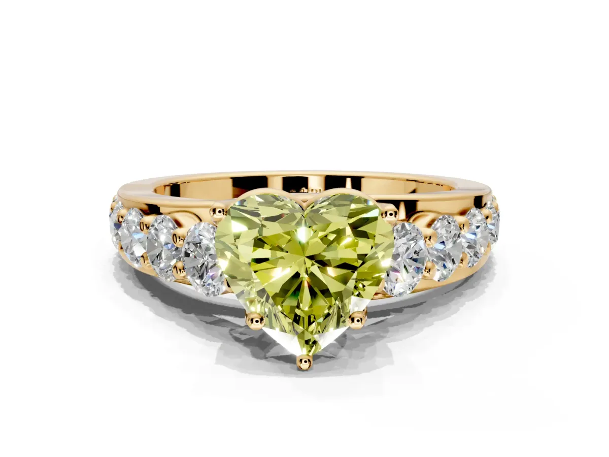 Solitaire Engagement Ring Setting for Fancy Yellow Heart-Shaped Center with Graduated Shared Prongs and Prong Head in Yellow Gold