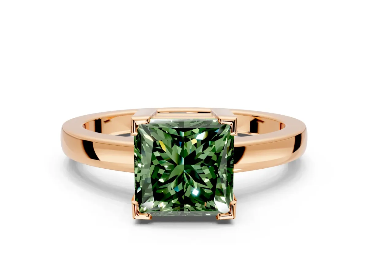 Solitaire Engagement Ring Setting for Fancy Green Princess Cut Center with Plain Band and Flat Tab Prong Head in Rose Gold