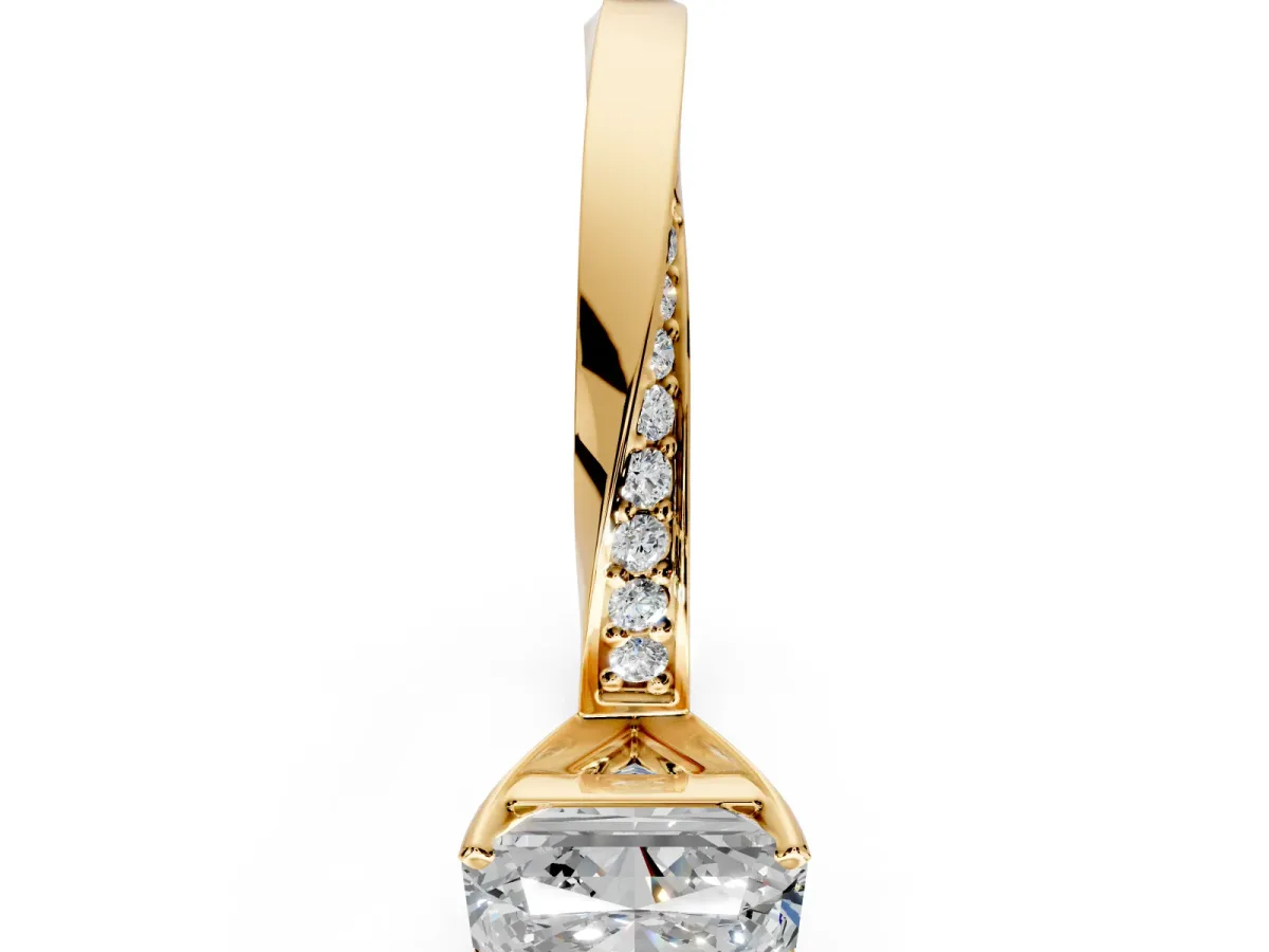 Side Accent Engagement Ring Setting for Radiant Cut Center with Accent Shoulders and Prong Head in Yellow Gold