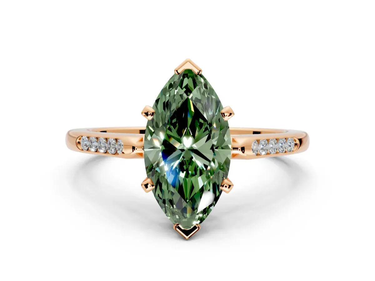 Solitaire Engagement Ring Setting for Fancy Green Marquise Center with Channel Accents and Prong Head in Rose Gold