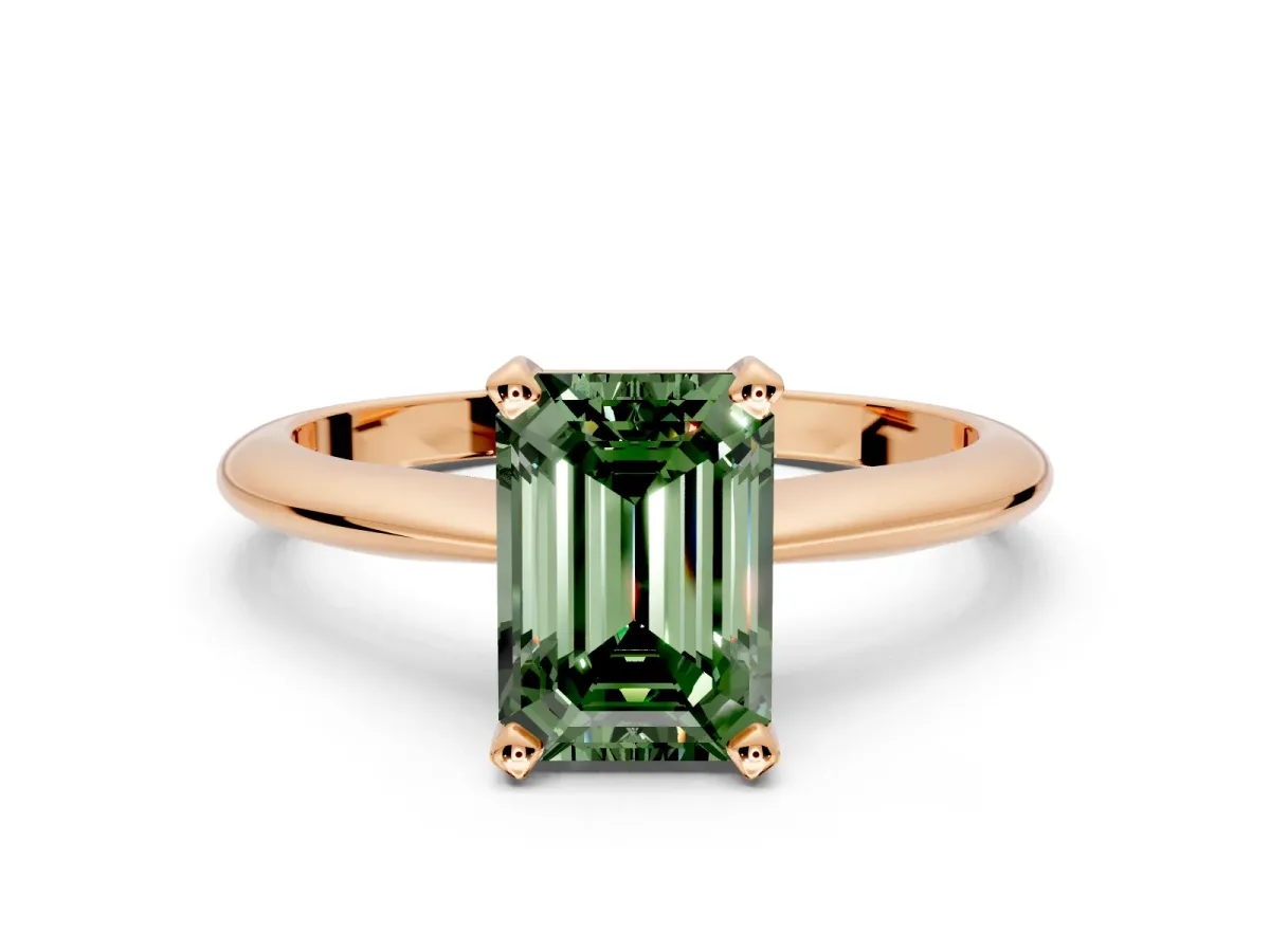Solitaire Engagement Ring Setting for Fancy Green Emerald Cut Center with Knife Ridge Band and Claw Prong Head in Rose Gold
