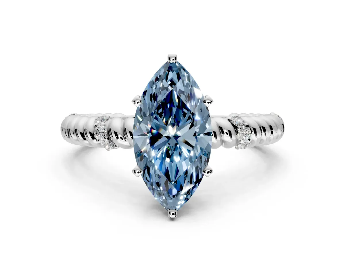 Rope Engagement Ring Setting for Fancy Blue Marquise Center with Accent Shoulders and Prong Head in Platinum