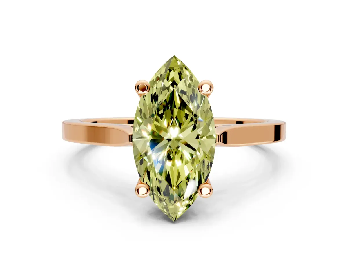 Solitaire Engagement Ring Setting for Fancy Yellow Marquise Center with Tapered Shoulders and Prong Head in Rose Gold