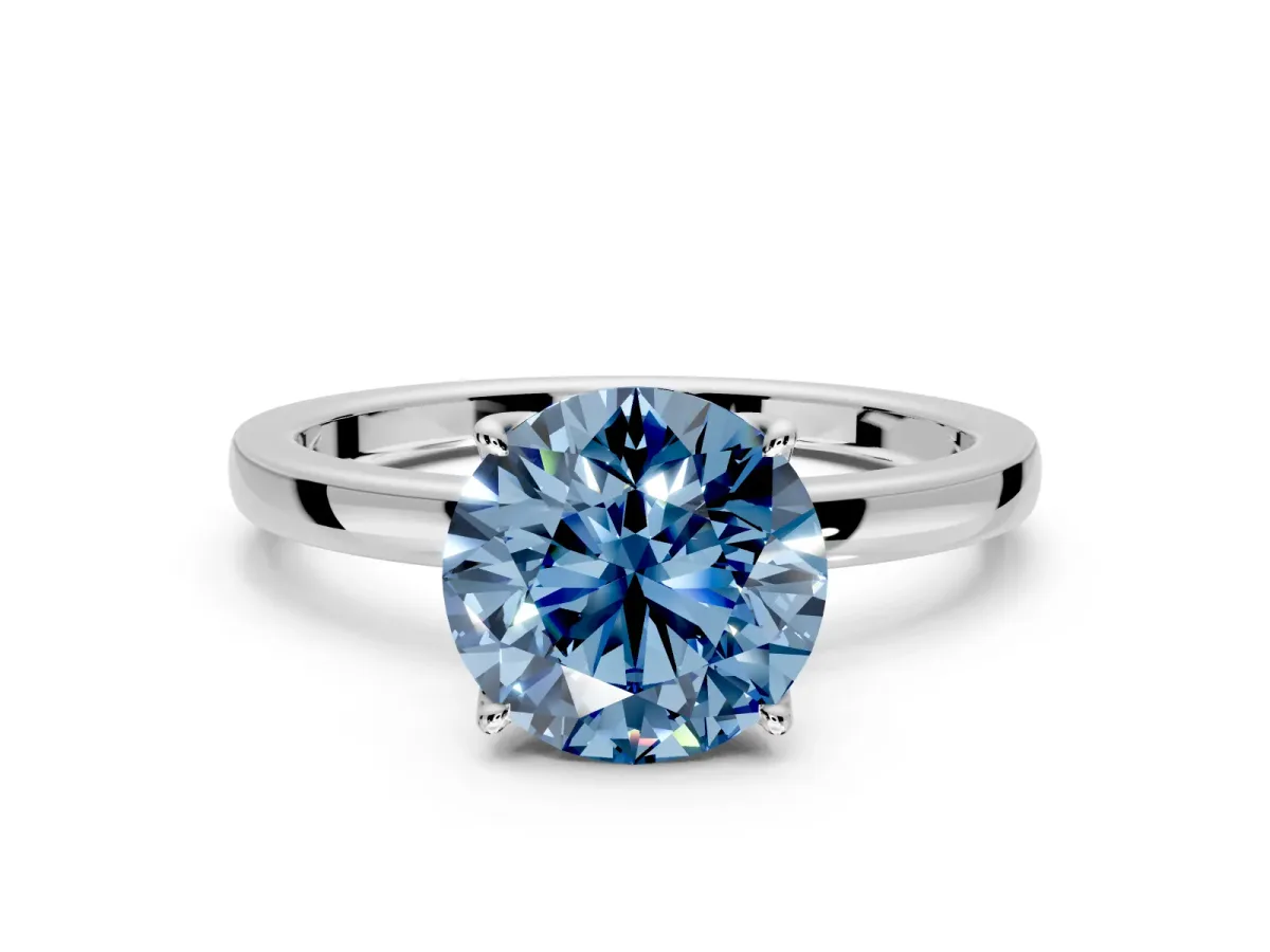Solitaire Engagement Ring Setting for Fancy Blue Round Cut Center with Thin Rounded Plain Band and Prong Head in Platinum