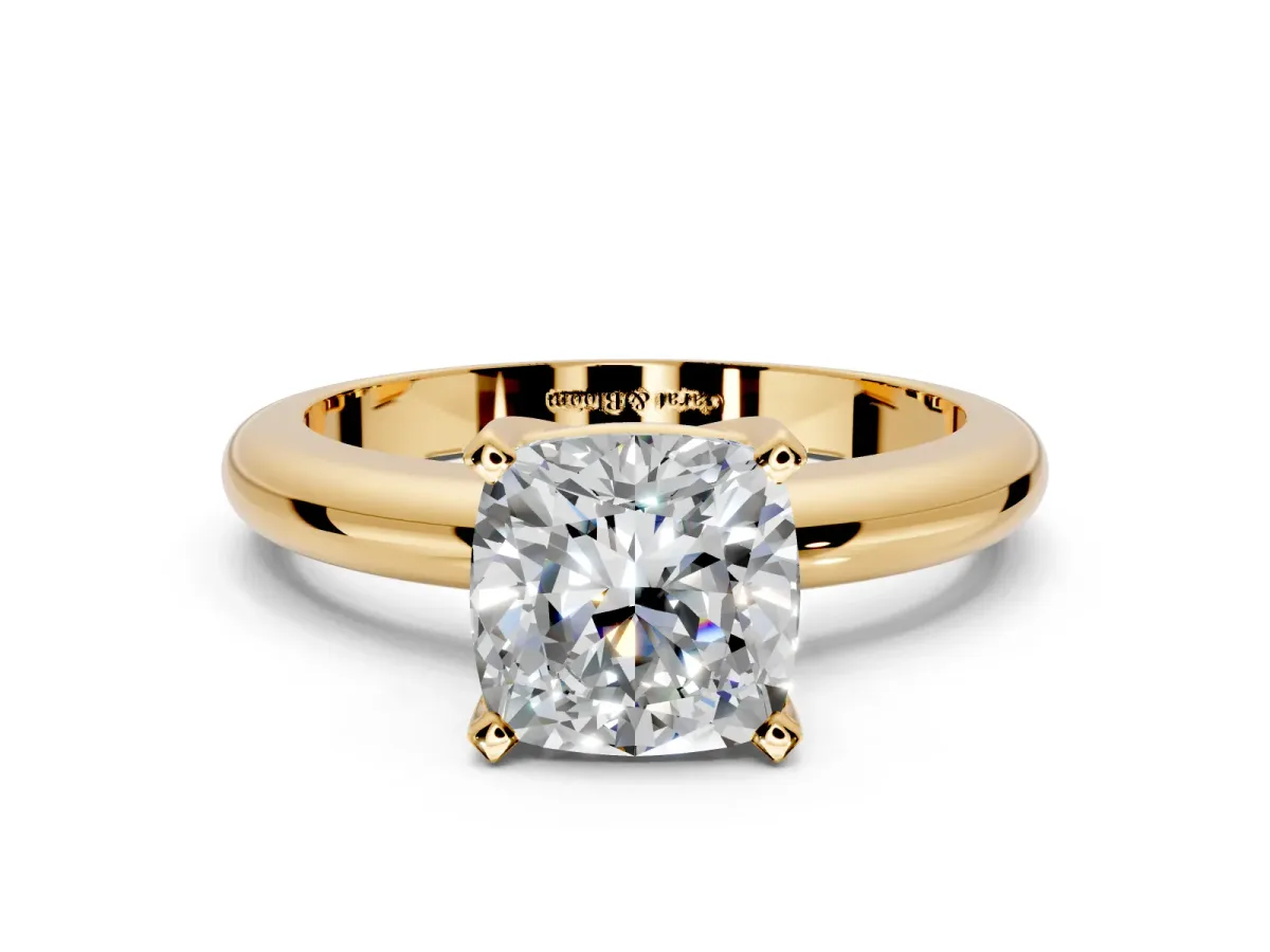 Solitaire Engagement Ring Setting for Cushion Cut Center with Wire Band and Prong Head in Yellow Gold