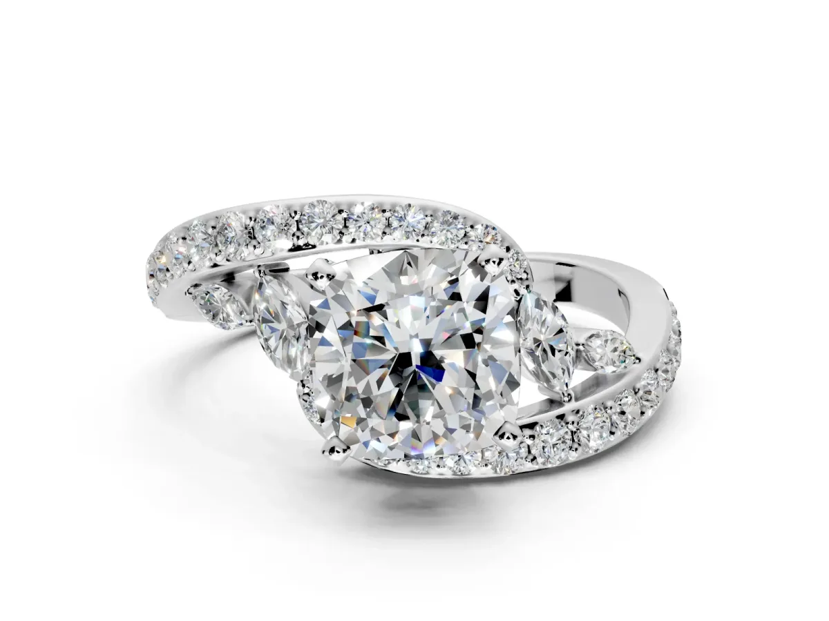 Solitaire Engagement Ring Setting for Cushion Cut Center with Filigree Band and Prong Head in Platinum