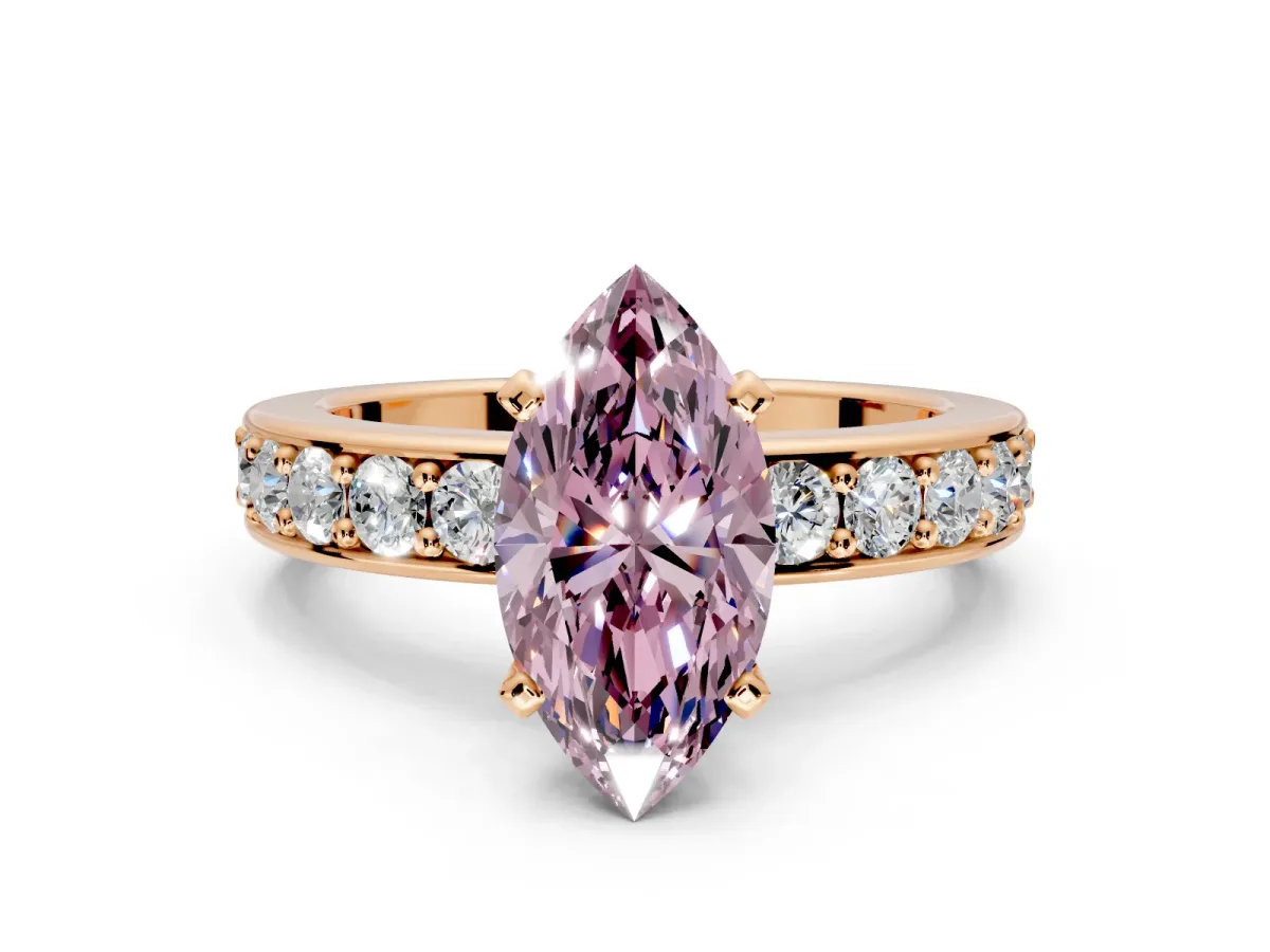 Solitaire Engagement Ring Setting for Fancy Pink Marquise Center with Channel-Set Accents and Prong Head in Rose Gold