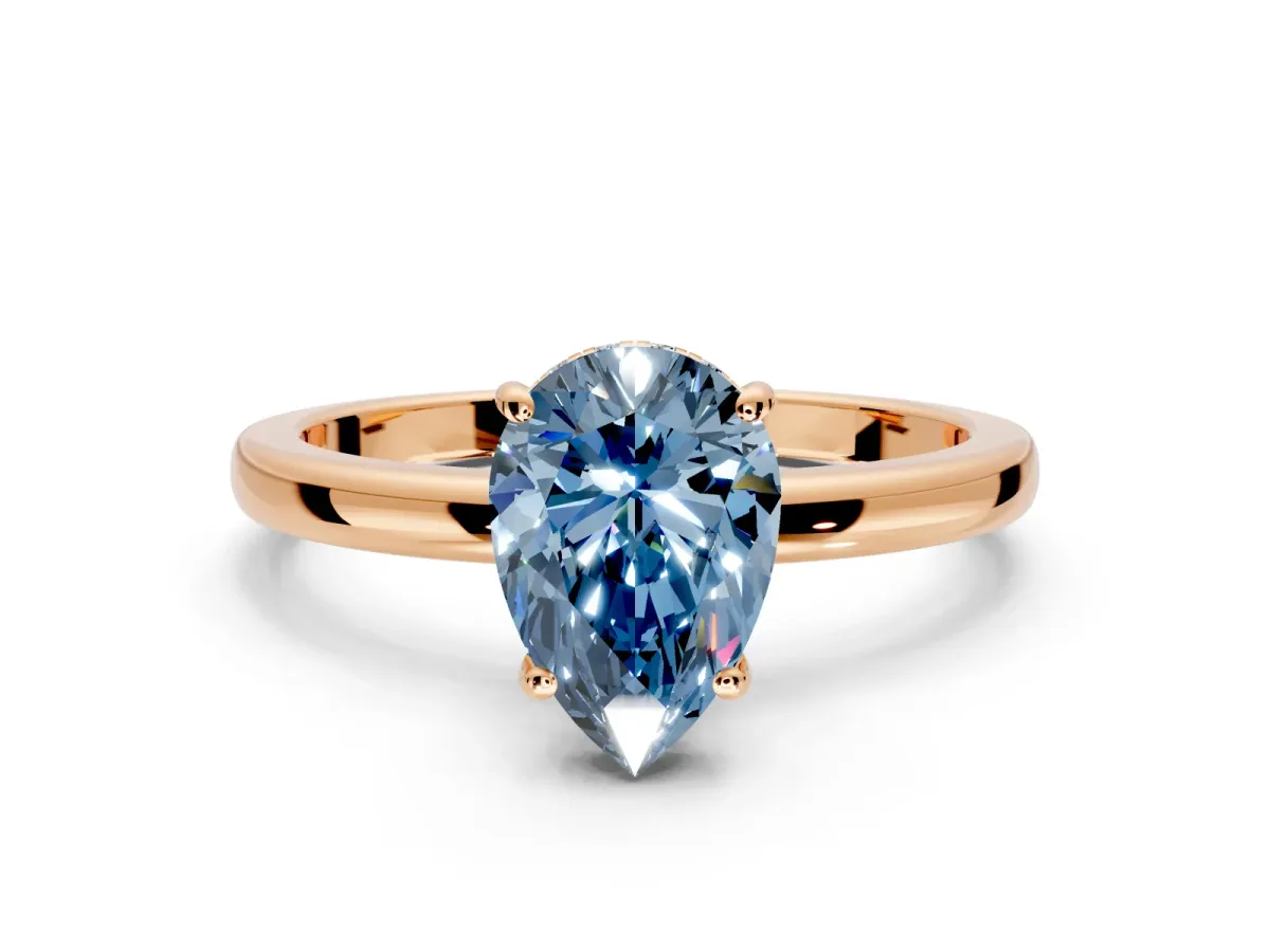 Solitaire Engagement Ring Setting for Fancy Blue Pear-Shaped Center with Fine Wire Band and Prong Head in Rose Gold