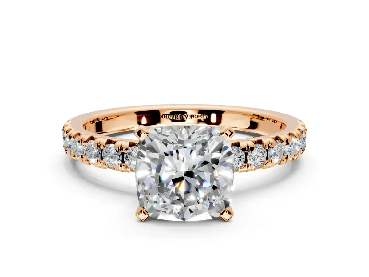 Solitaire Engagement Ring Setting for Cushion Cut Center with Large Accents and Prong Head in Rose Gold