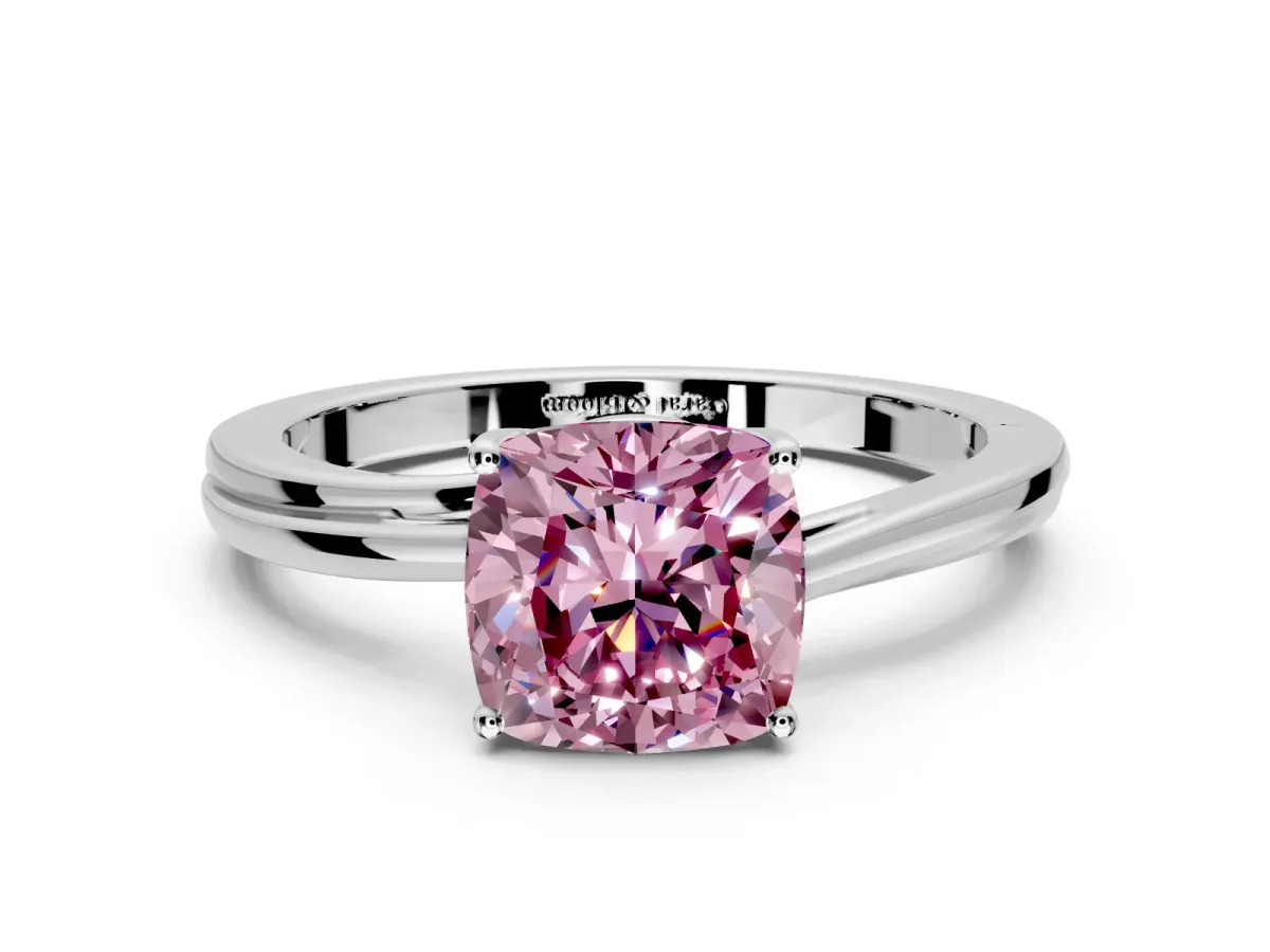Solitaire Engagement Ring Setting for Fancy Pink Cushion Cut Center with Plain Bypass Twist Band and Prong Head in Sterling Silver