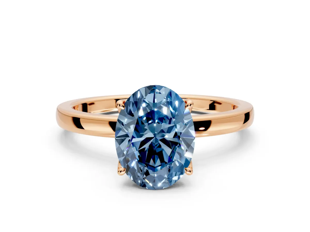 Solitaire Engagement Ring Setting for Fancy Blue Oval Center with Thin Rounded Plain Band and Prong Head in Rose Gold