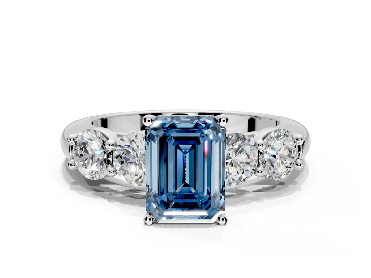 5 Stone Engagement Ring Setting for Fancy Blue Emerald Cut Center with Graduated Accents and Prong Head in Platinum