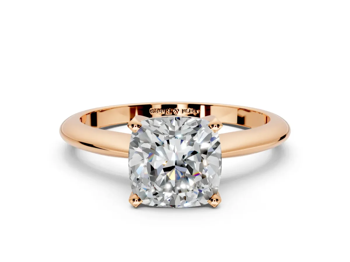 Solitaire Engagement Ring Setting for Cushion Cut Center with Knife Ridge Band and Claw Prong Head in Rose Gold