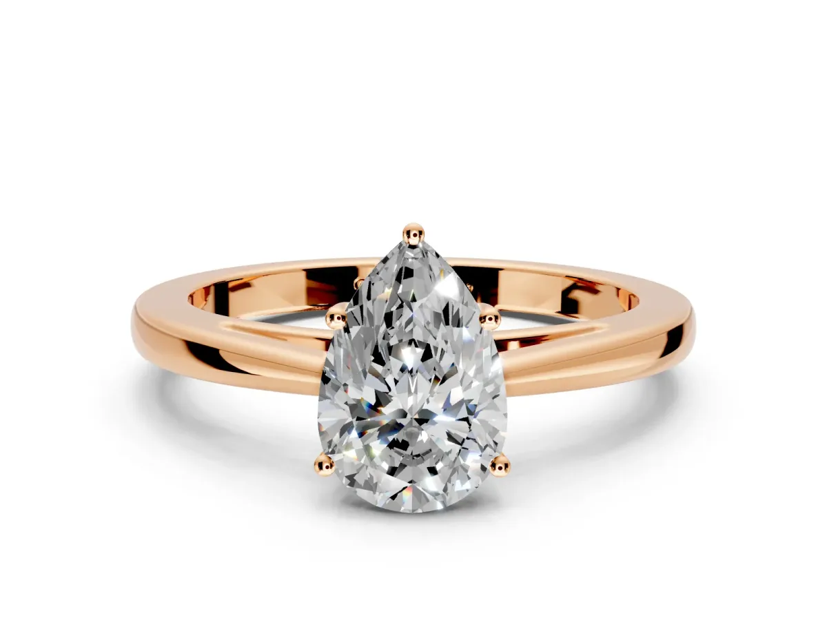 Solitaire Engagement Ring Setting for Pear-Shaped Center with Open Cathedral Shoulders and Prong Head in Rose Gold