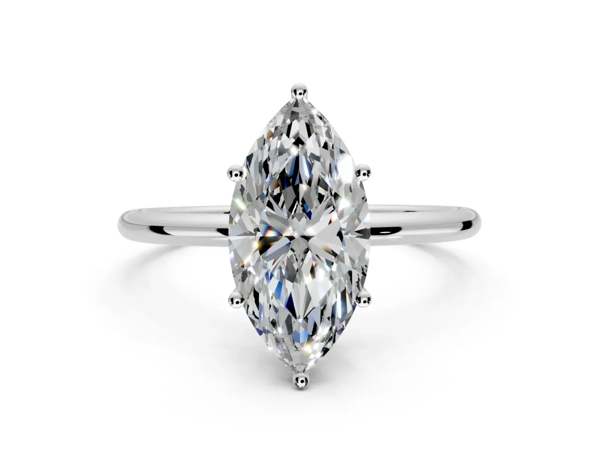 Solitaire Engagement Ring Setting for Marquise Center with Straight Thin Band and Prong Head in Platinum