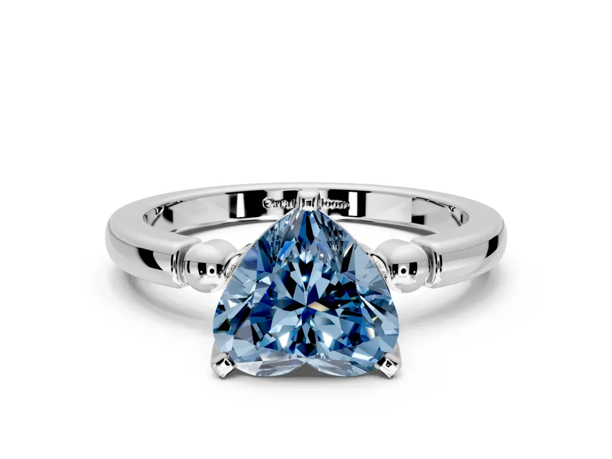 Solitaire Engagement Ring Setting for Fancy Blue Heart-Shaped Center with Beaded Shoulders and Prong Head in White Gold