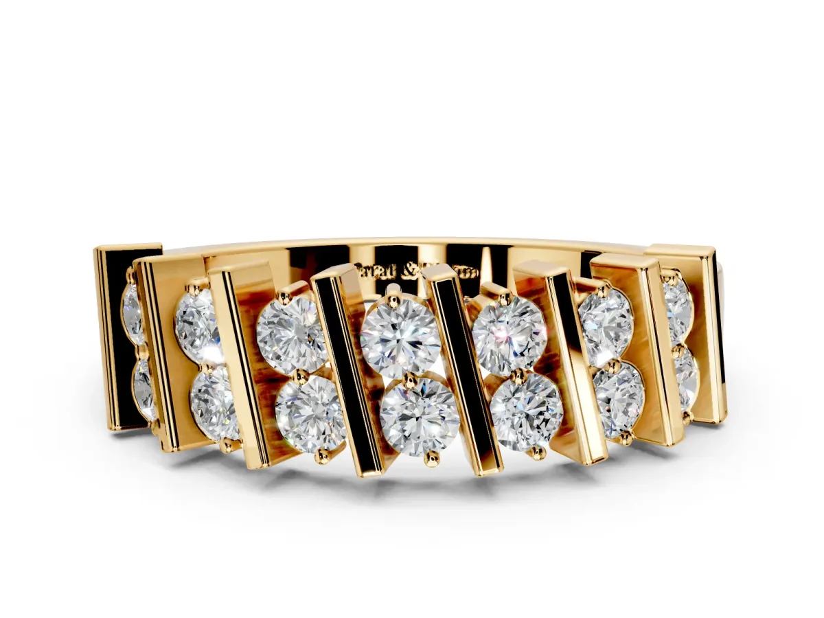 Round Cut Lab-Grown Diamond Two-Row Channel-Set Anniversary Wedding Band with Vertical Prongs in Yellow Gold