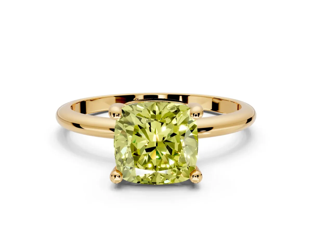 Minimalist Solitaire Engagement Ring Setting for Fancy Yellow Cushion Cut Center with Thin Band and Prong Head in Yellow Gold