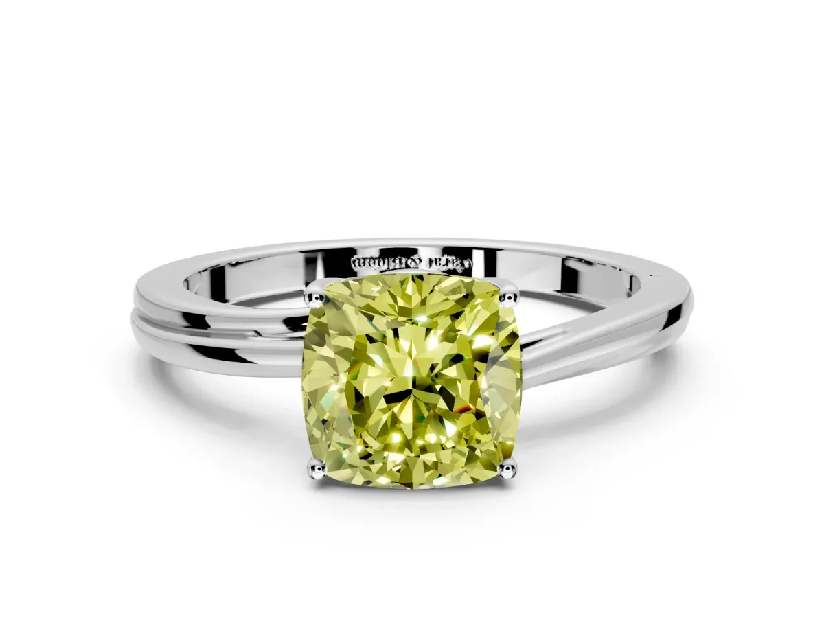 Solitaire Engagement Ring Setting for Fancy Yellow Cushion Cut Center with Plain Bypass Twist Band and Prong Head in Sterling Silver