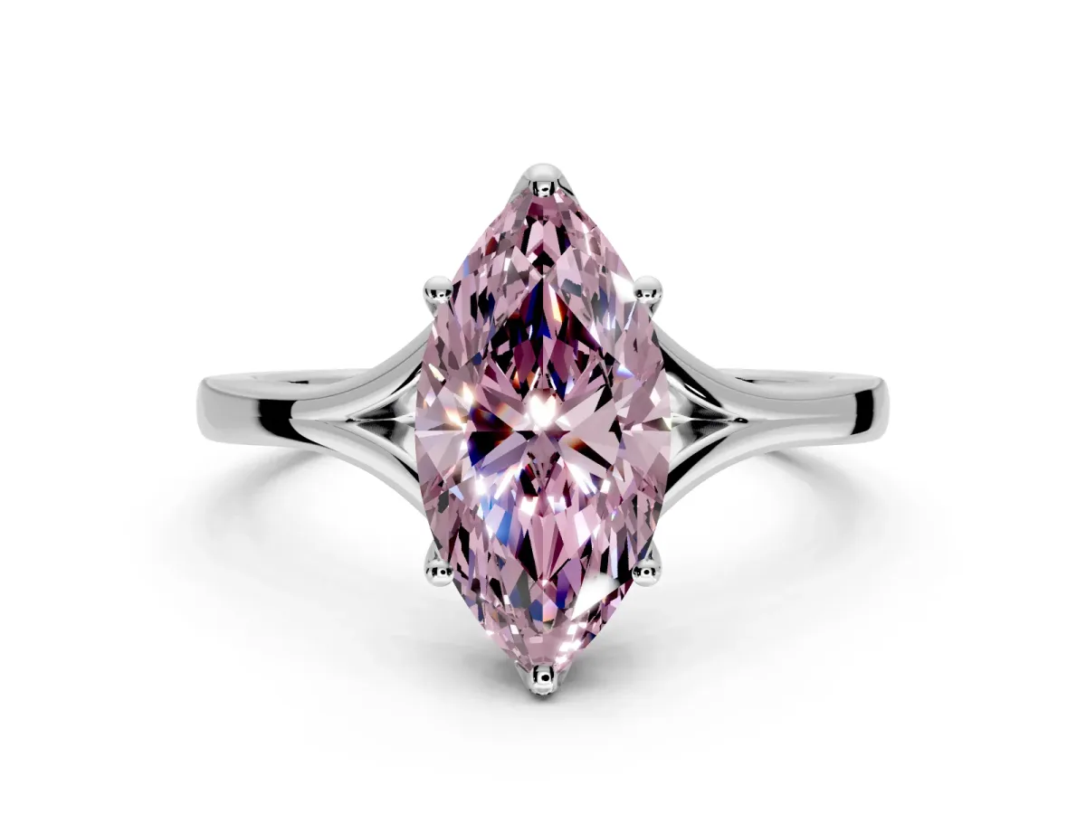Solitaire Engagement Ring Setting for Fancy Pink Marquise Center with Plain Split Shank and Prong Head in Sterling Silver