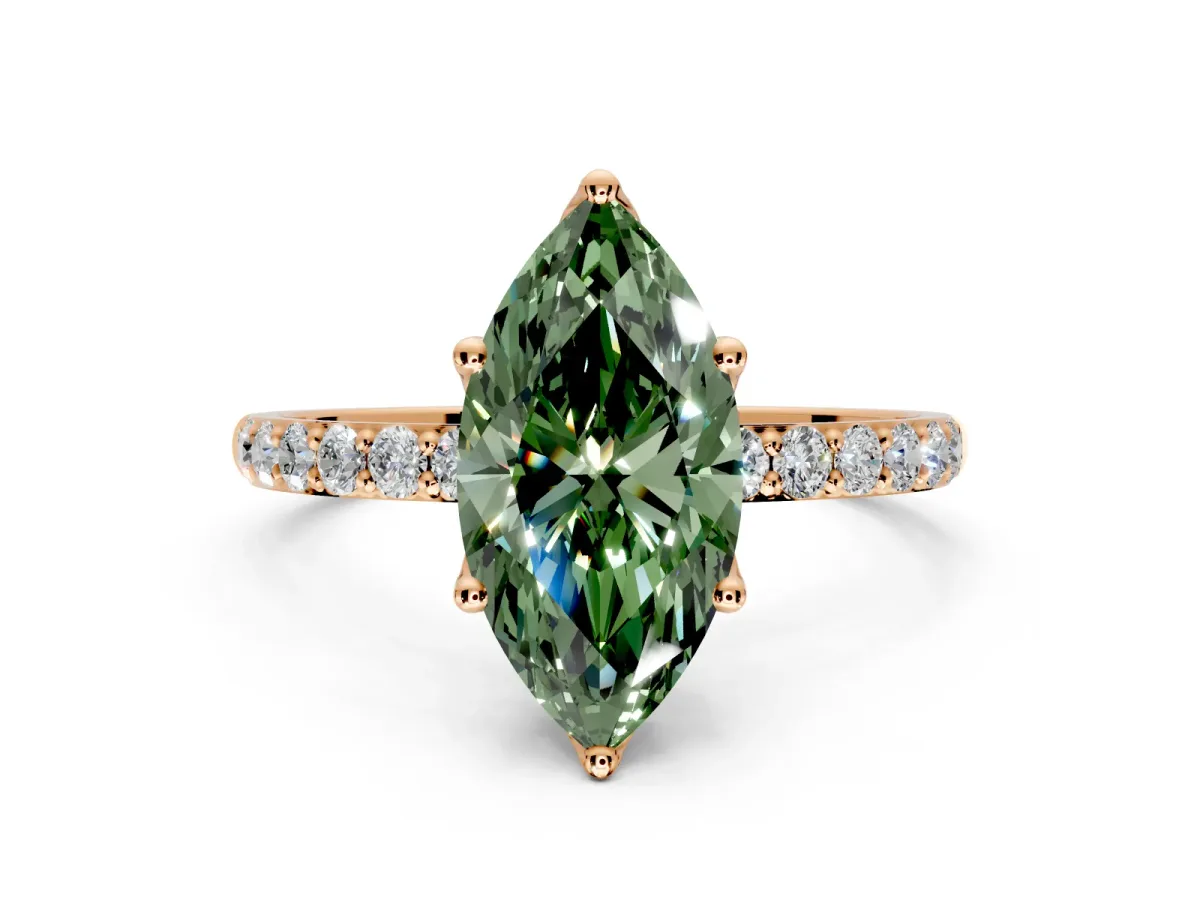 Solitaire Engagement Ring Setting for Fancy Green Marquise Center with Fine Pave Accents and Prong Head in Rose Gold