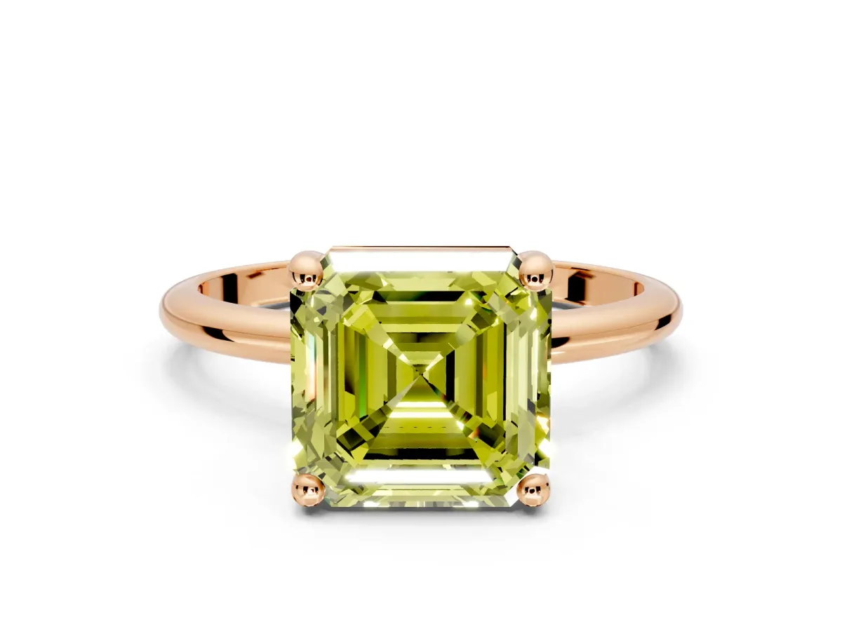 Minimalist Solitaire Engagement Ring Setting for Fancy Yellow Asscher Cut Center with Thin Band and Prong Head in Rose Gold