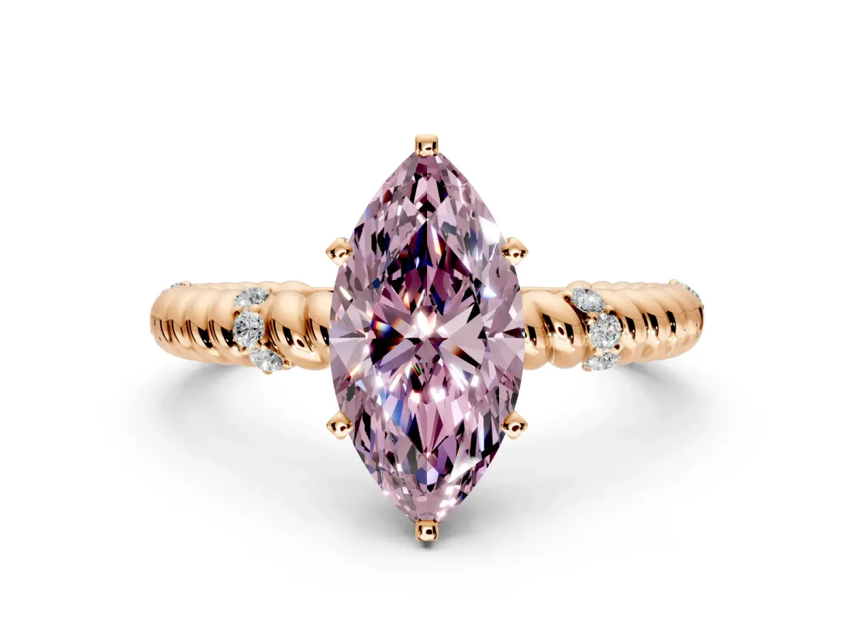 Rope Engagement Ring Setting for Fancy Pink Marquise Center with Accent Shoulders and Prong Head in Rose Gold