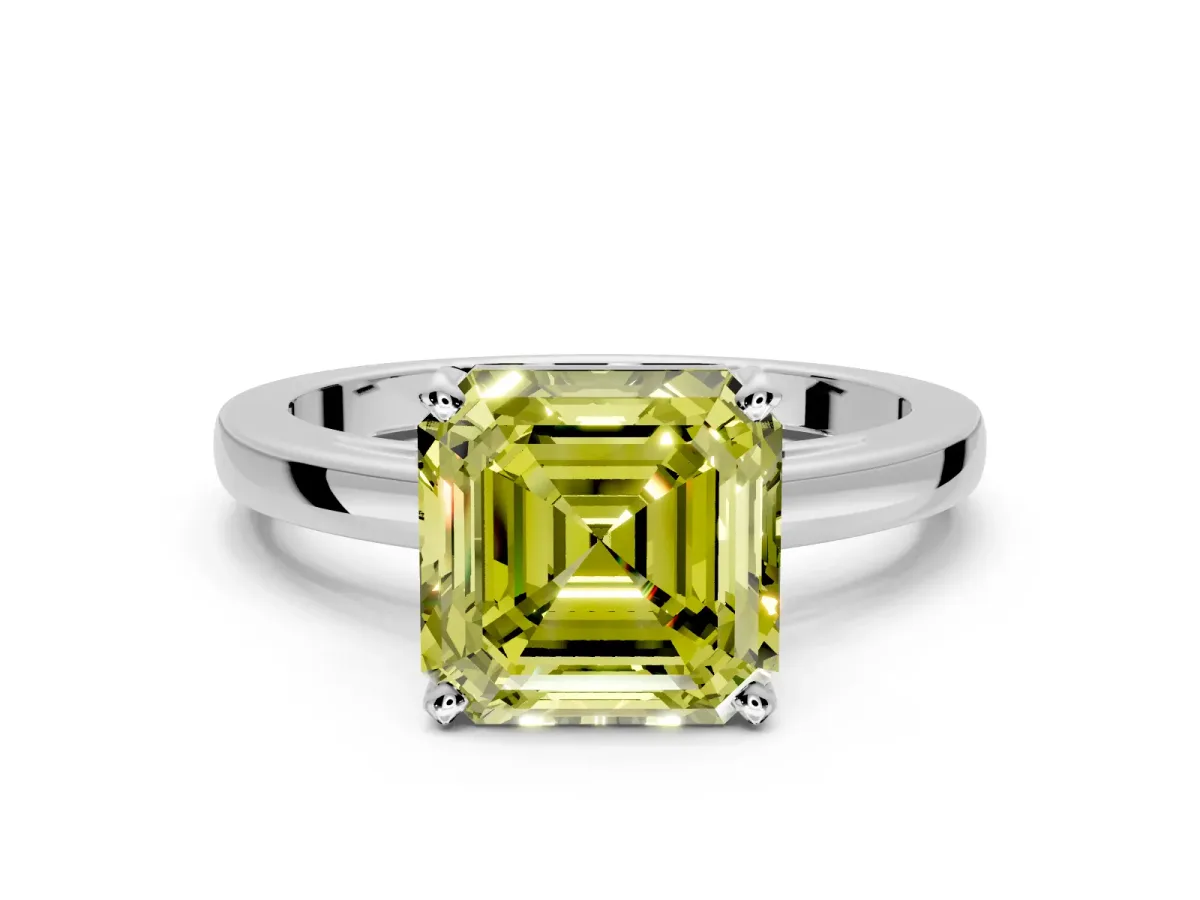 Solitaire Engagement Ring Setting for Fancy Yellow Asscher Cut Center with Basket Rail and Prong Head in Sterling Silver