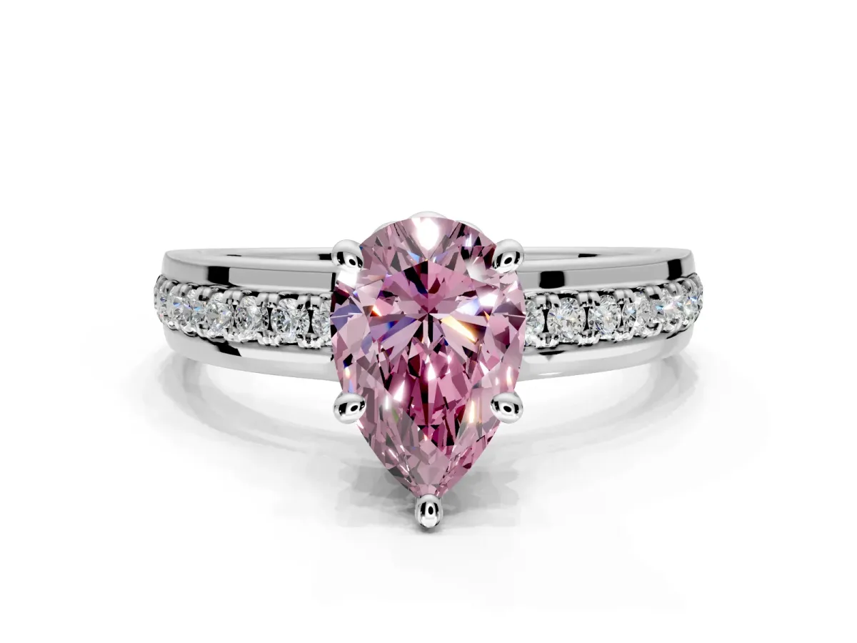 Solitaire Engagement Ring Setting for Fancy Pink Pear-Shaped Center with Raised Channel Band and Prong Head in Platinum