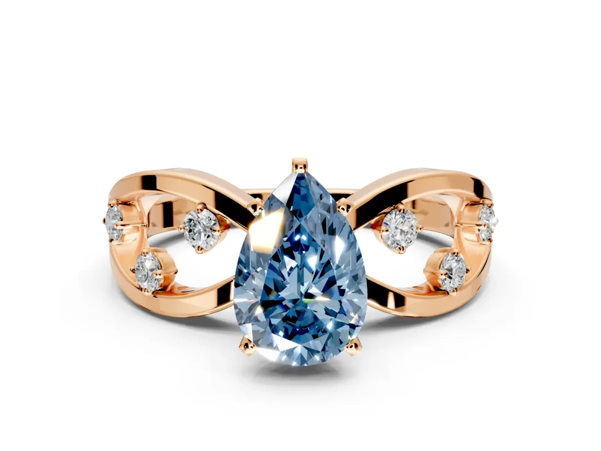 Solitaire Engagement Ring Setting for Fancy Blue Pear-Shaped Center with Criss-Cross Accent Band and Prong Head in Rose Gold