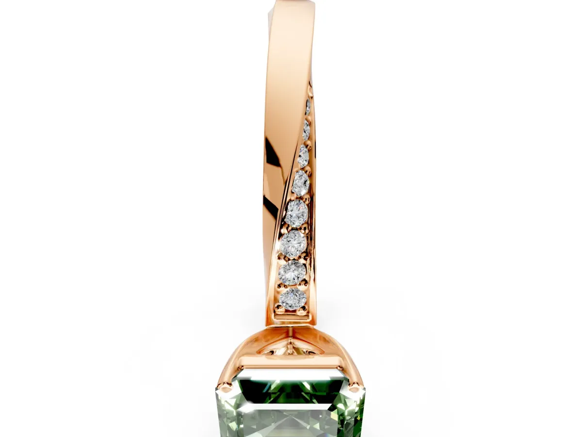 Side Accent Engagement Ring Setting for Fancy Green Asscher Cut Center with Accent Shoulders and Prong Head in Rose Gold