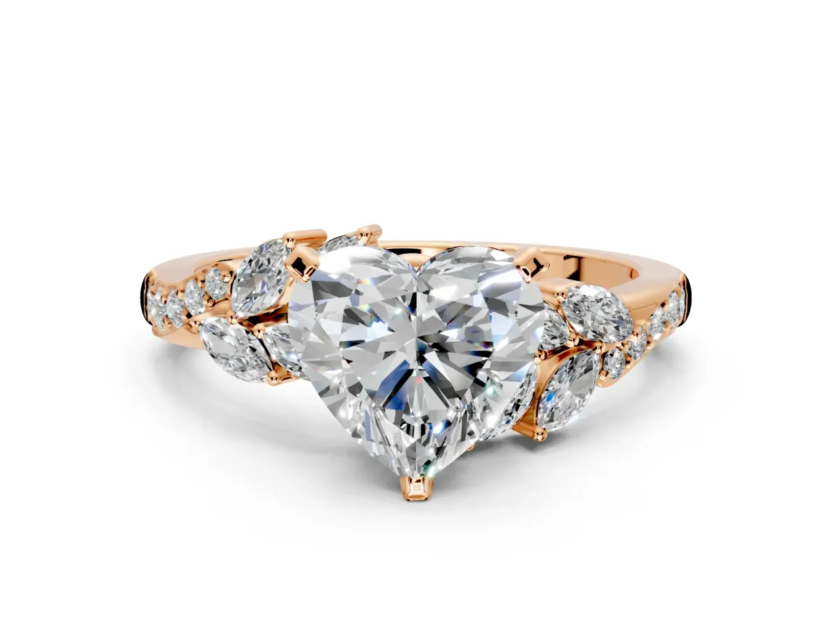 Solitaire Engagement Ring Setting for Heart-Shaped Center with Marquise Accent Twist Band and Prong Head in Rose Gold