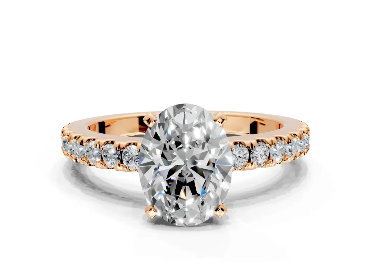 Solitaire Engagement Ring Setting for Oval Center with Single Row Accent Band and Prong Head in Rose Gold