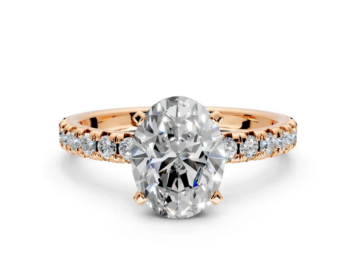 Solitaire Engagement Ring Setting for Oval Center with Large Accents and Prong Head in Rose Gold