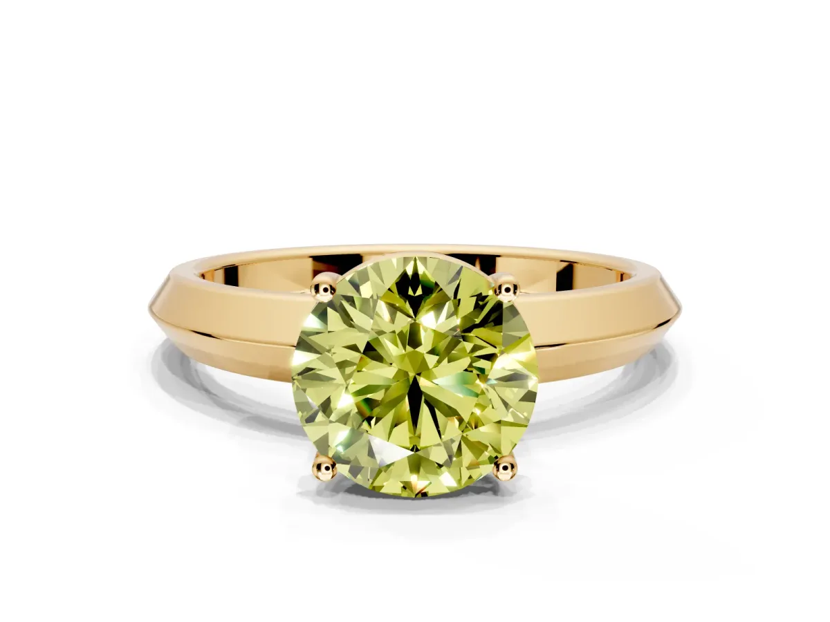 Solitaire Engagement Ring Setting for Fancy Yellow Round Cut Center with Wide Knife Ridge Band and Prong Head in Yellow Gold
