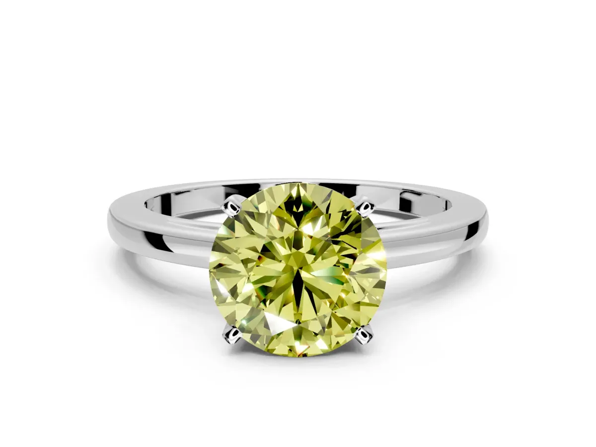 Solitaire Engagement Ring Setting for Fancy Yellow Round Cut Center with Basket Rail and Prong Head in Sterling Silver