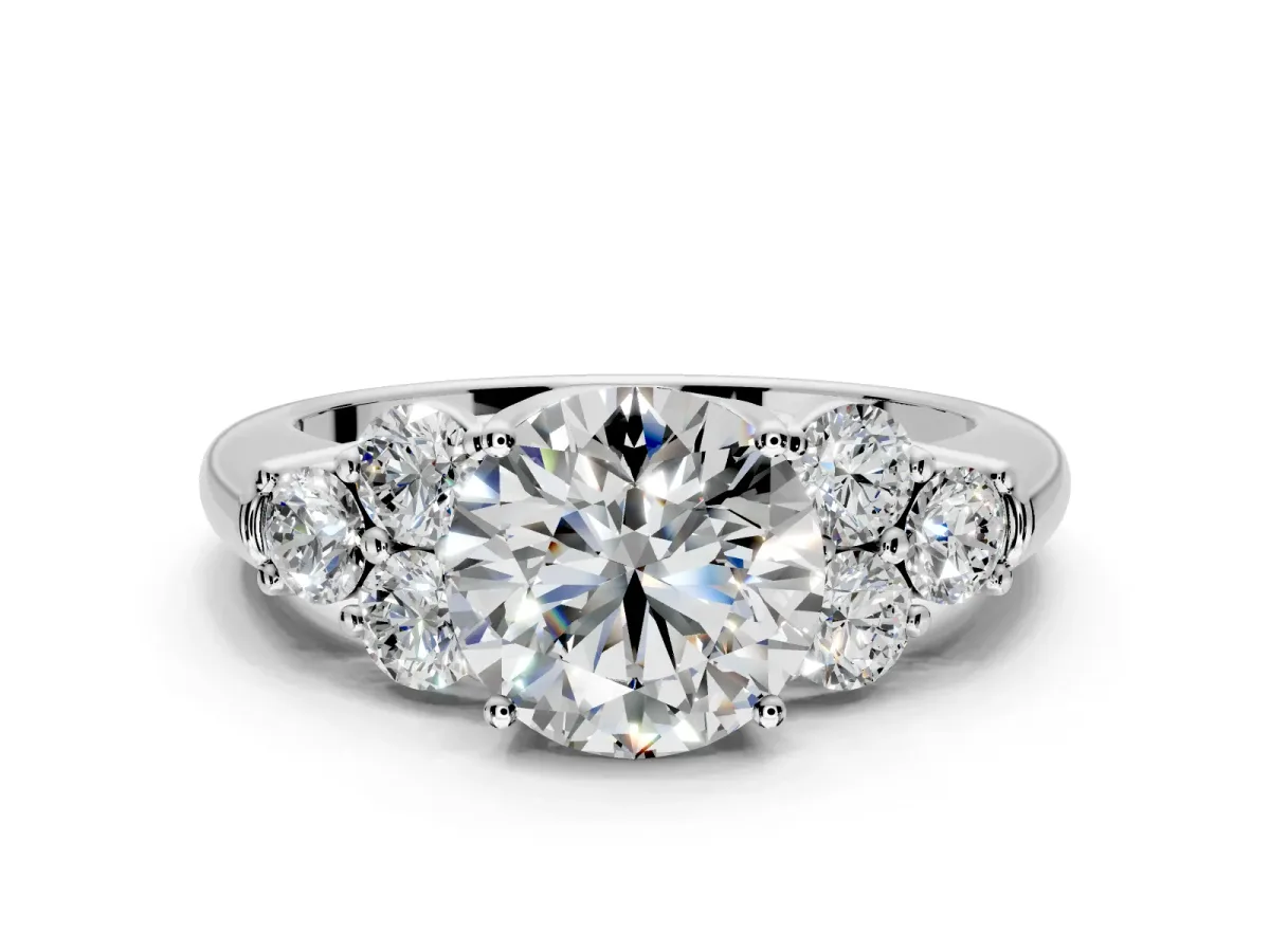 Cluster Engagement Ring Setting for Round Cut Center with Round Cut Accent Frame and Prong Head in Platinum