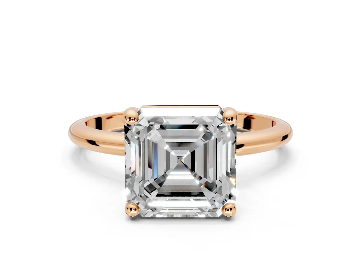 Minimalist Solitaire Engagement Ring Setting for Asscher Cut Center with Thin Band and Prong Head in Rose Gold