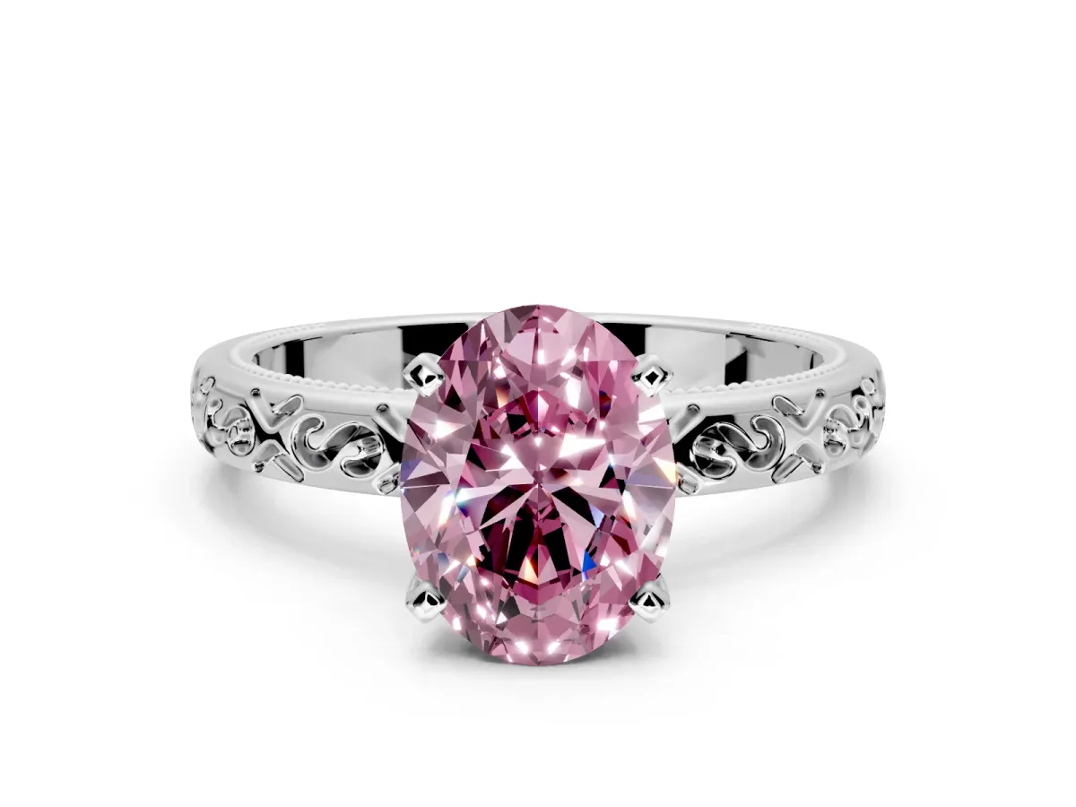 Solitaire Engagement Ring Setting for Fancy Pink Oval Center with Scrollwork Band and Prong Head in Platinum