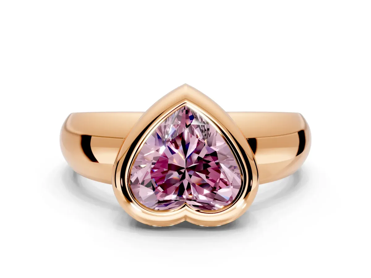 Solitaire Engagement Ring Setting for Fancy Pink Heart-Shaped Center with Wide Band and Bezel Head in Rose Gold