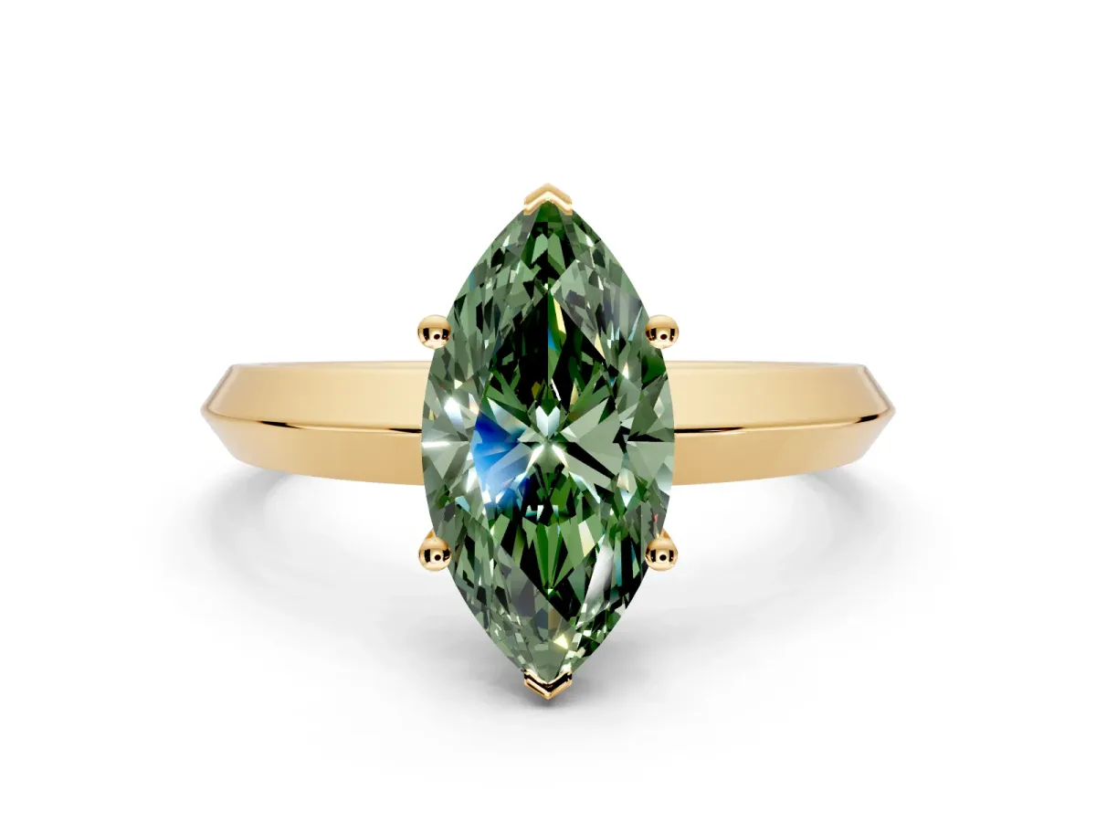 Solitaire Engagement Ring Setting for Fancy Green Marquise Center with Wide Knife Ridge Band and Prong Head in Yellow Gold