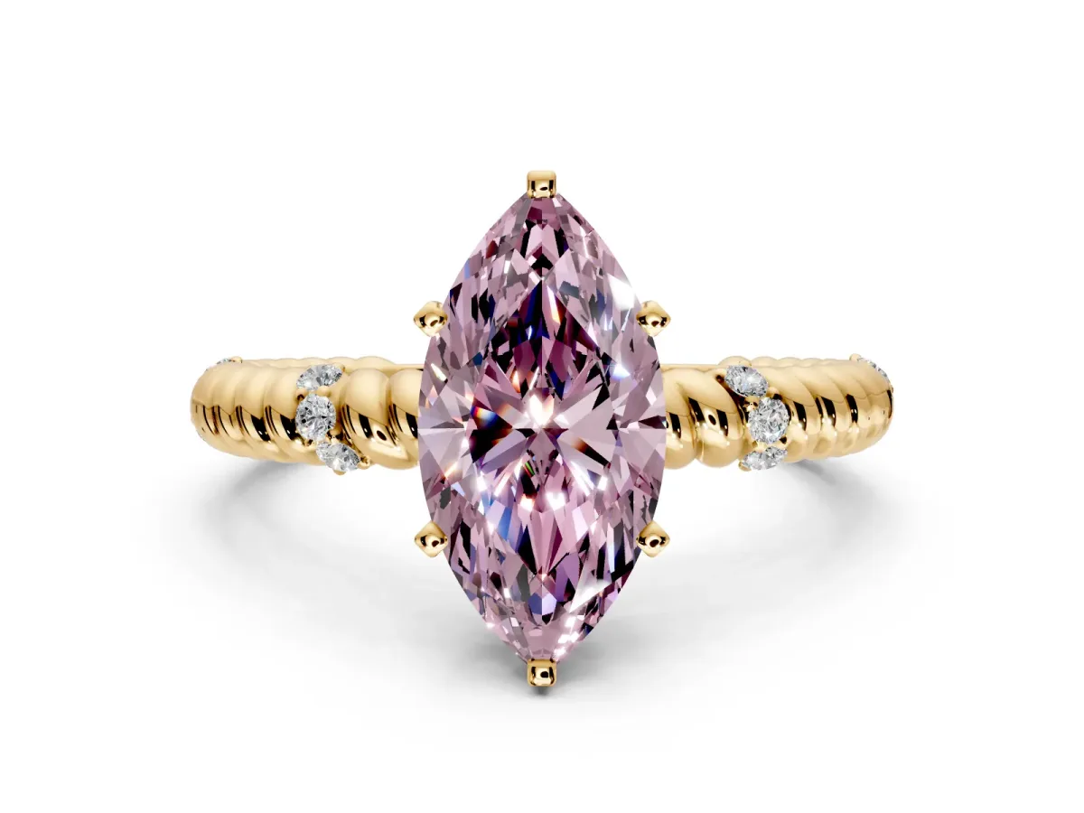 Rope Engagement Ring Setting for Fancy Pink Marquise Center with Accent Shoulders and Prong Head in Yellow Gold