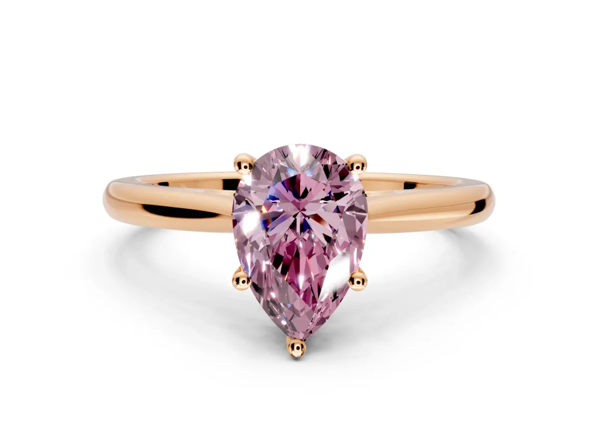 Solitaire Engagement Ring Setting for Fancy Pink Pear-Shaped Center with Narrow Cathedral Band and Prong Head in Rose Gold