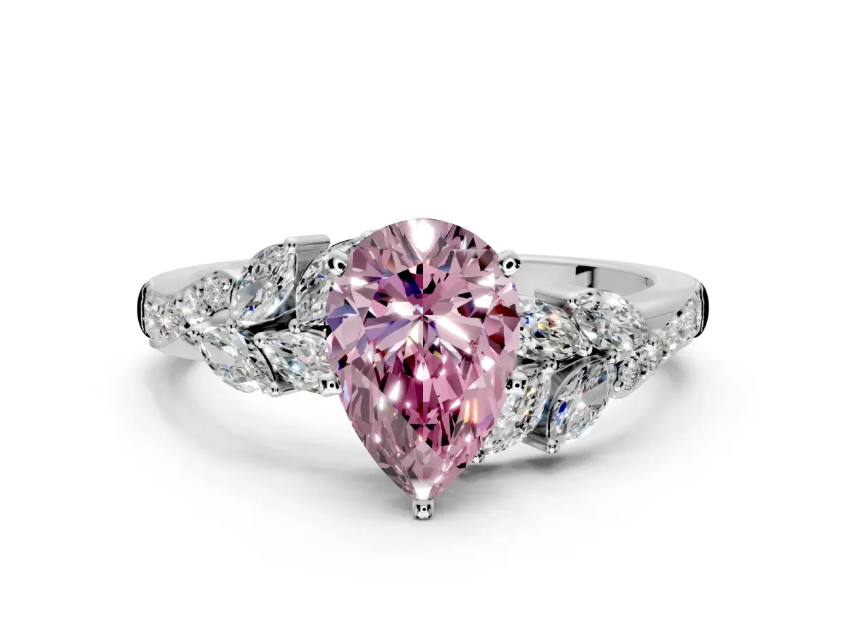 Solitaire Engagement Ring Setting for Fancy Pink Pear-Shaped Center with Marquise Accent Twist Band and Prong Head in Sterling Silver